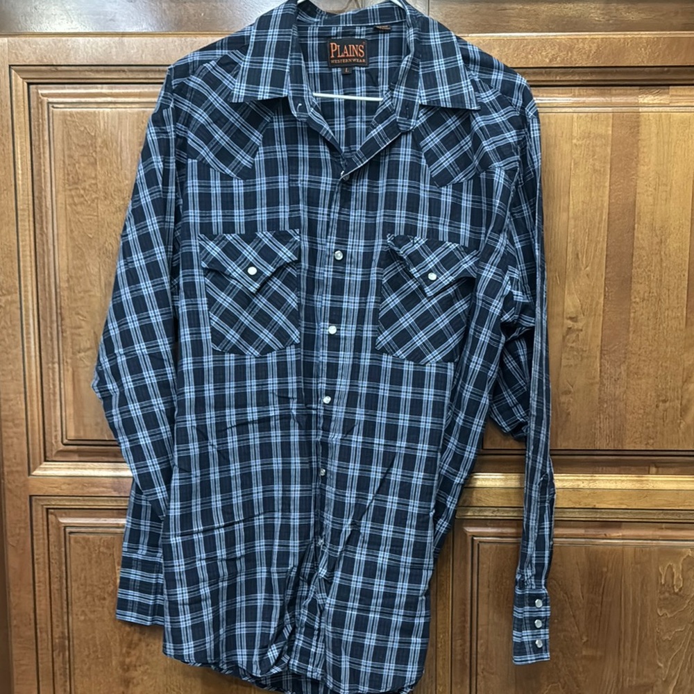 Casual Blue Plaid Pearl Snap Shirt